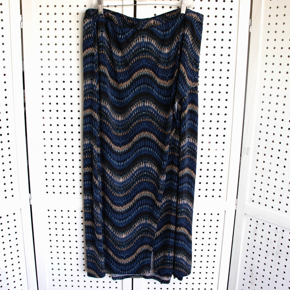 Bobeau Womens SIZE 1X Maxi Front Slit Skirt Blue Black Stretch